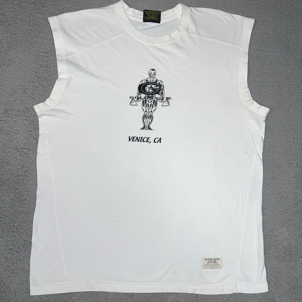 VTG Gold's Gym Venice CA Tank Top Men's Size XL White Bodybuilding Muscle Shirt